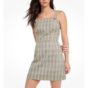 Y2K Bebop Juniors Small Plaid Dress Sleeveless‎ Mini Gray Yellow Checkered